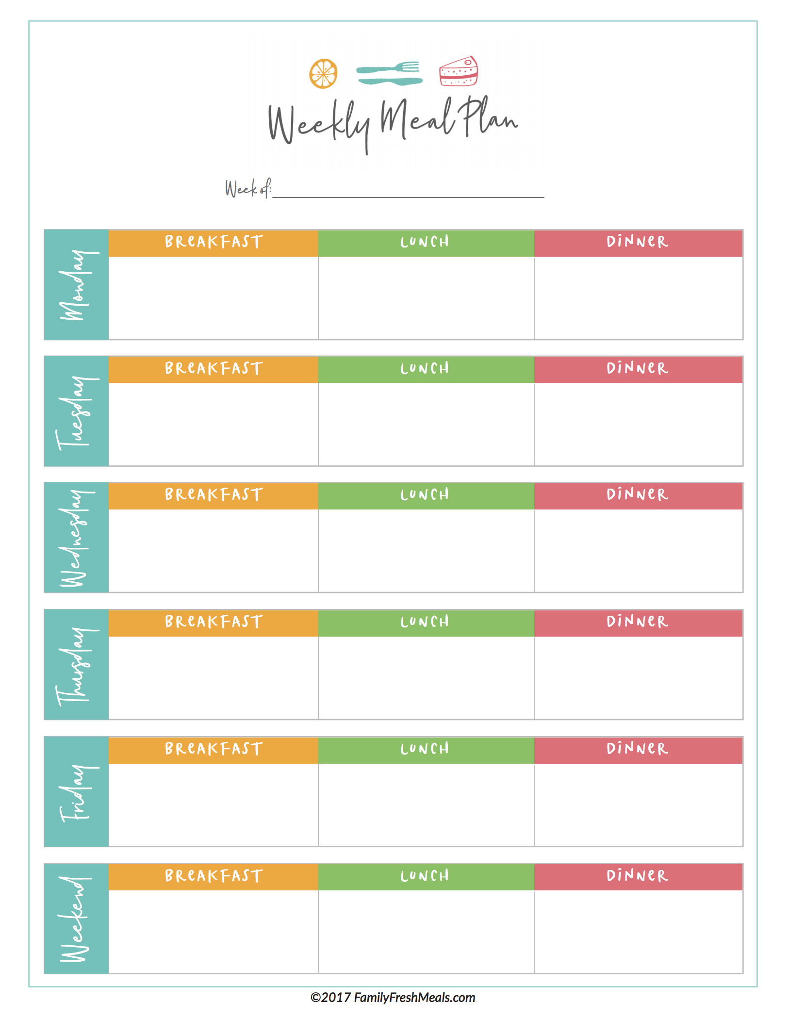 Meal Planning Chart Printable