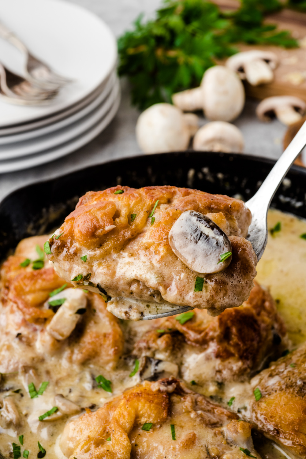 Creamy Mushroom Chicken Thighs Skillet - Family Fresh Meals