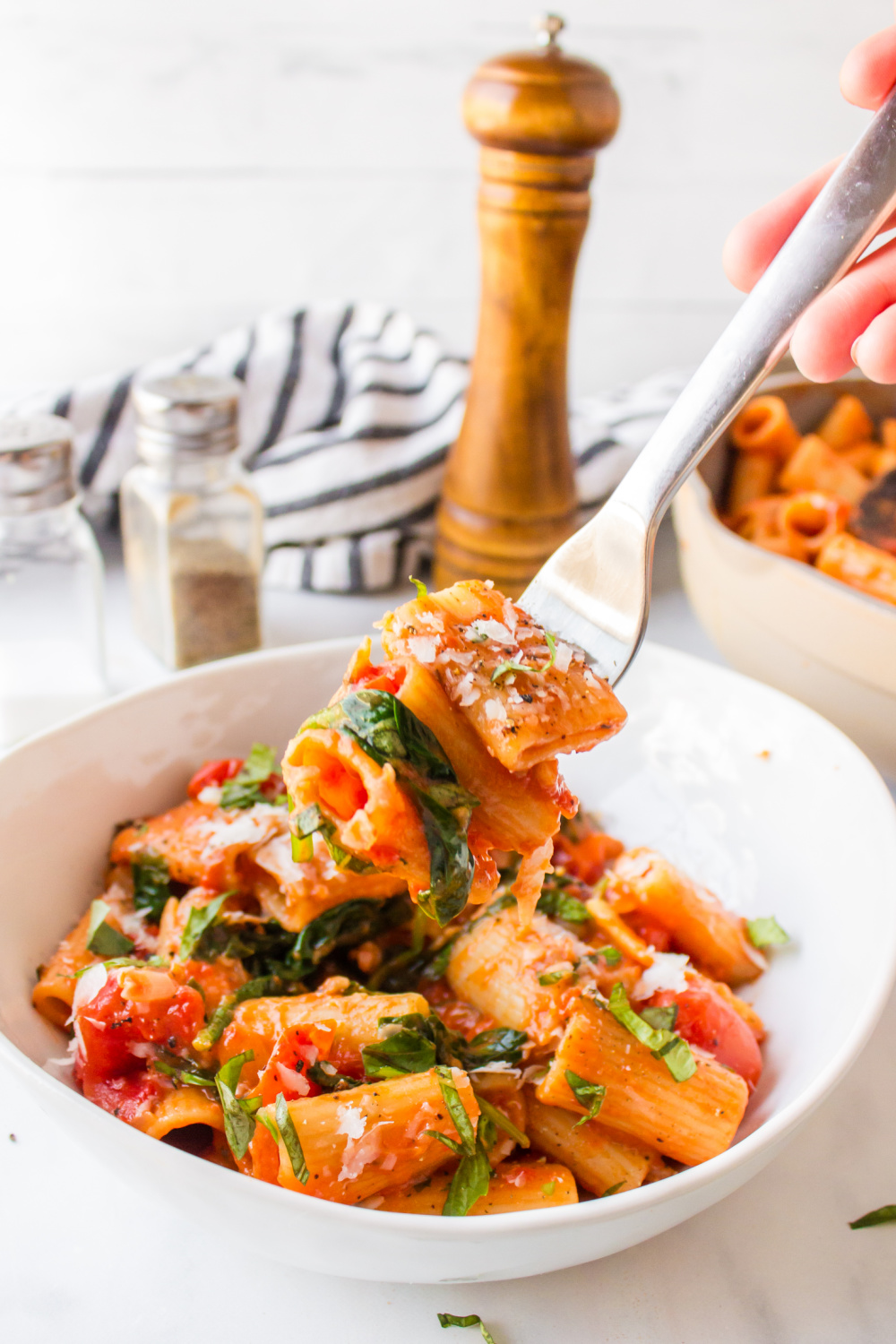 Creamy Tomato Rigatoni in a bowl