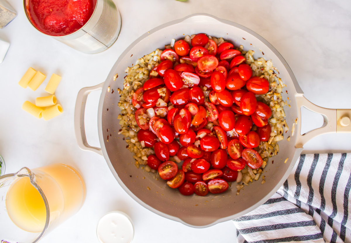 tomatoes added to pan