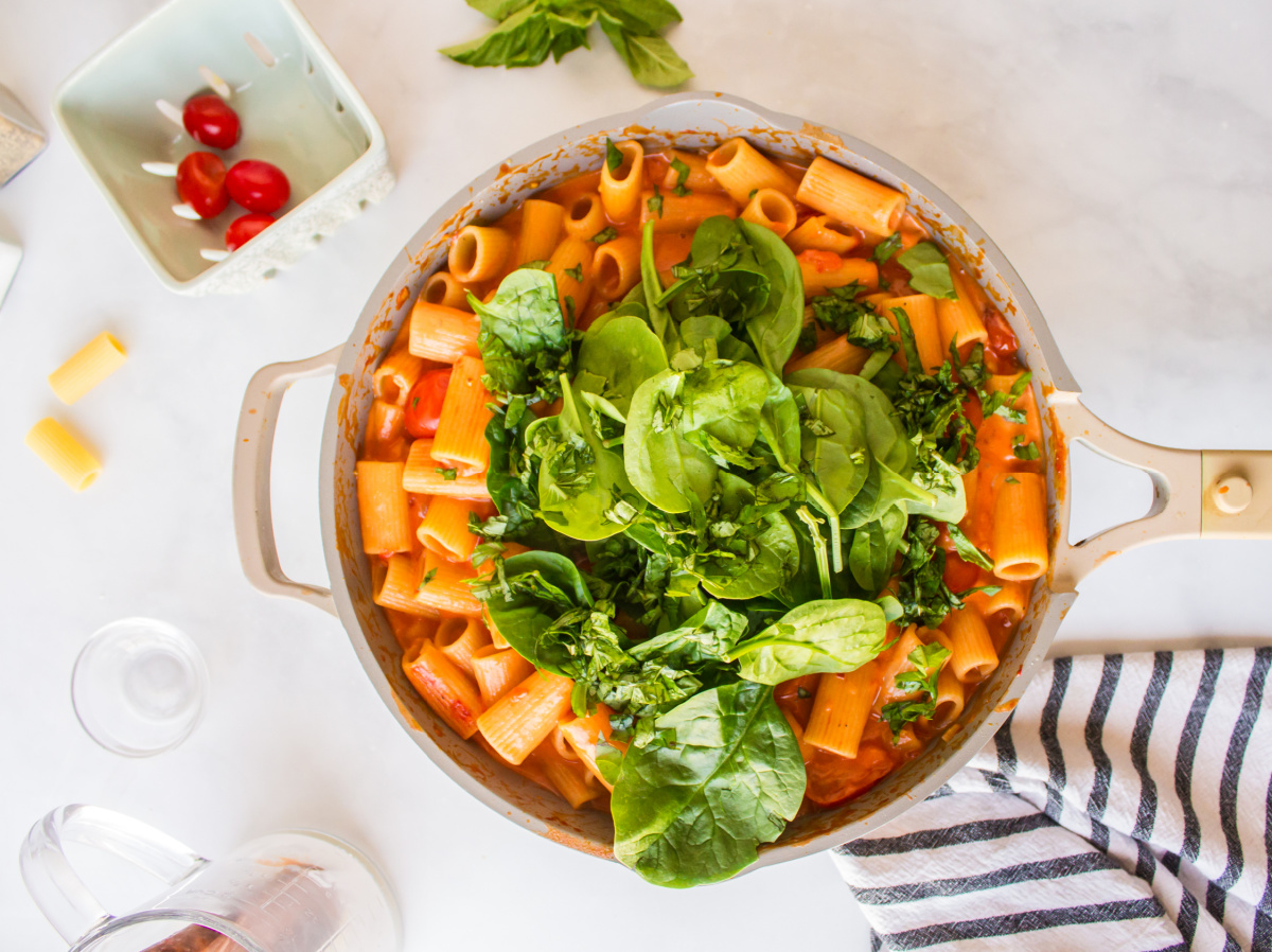 spinach added to pan